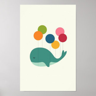 Poster Baleia com Balões Coloridos Crianças e Bebê