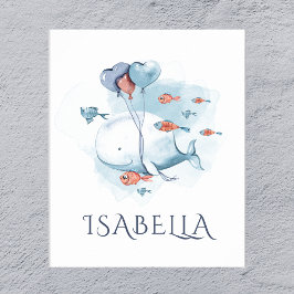 Poster Baleia e Peixes em Aquarela Caprichosa 