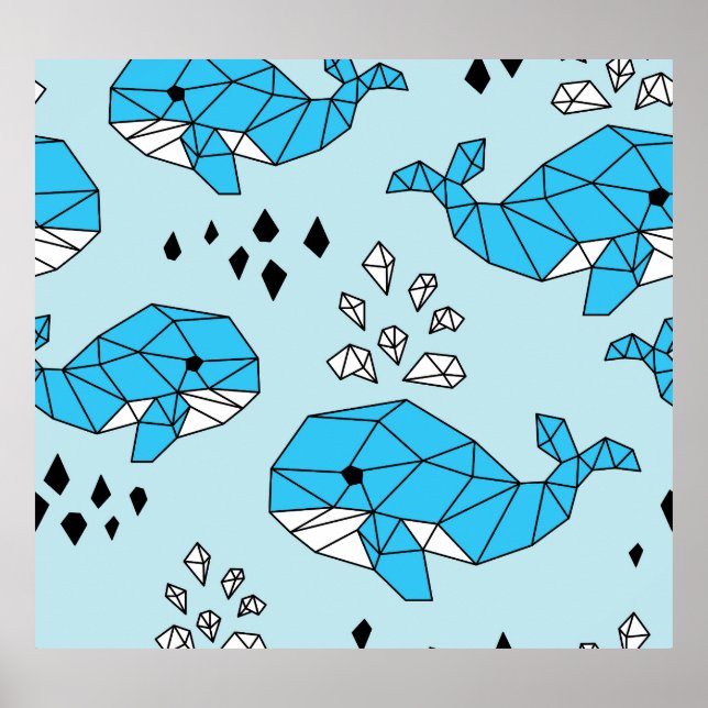 Poster Baleia Geométrica: Padrão Bonito Sem Costura (Frente)