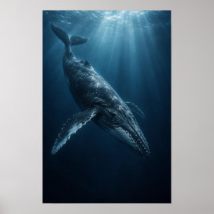 Poster Baleia Jubarte Deslizando pelo Oceano Azul Profund