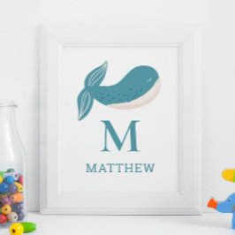 Poster Baleia. Monograma náutico Nursery Baby Boy