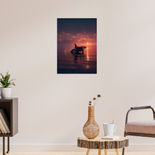 Poster Baleia Orca ao Sol - Ilustração da Vida Selvagem d