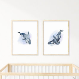 Poster Baleia Orca Azul Aquarela