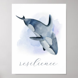 Poster Baleia Orca de Aguarela Azul e Branco