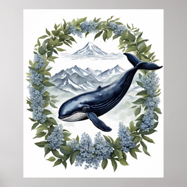 Poster Baleia Physeter macrocephalus Com Laurel-da-montan (Frente)
