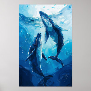 Poster Baleias no Mar - Ilustração Simples Criativa P