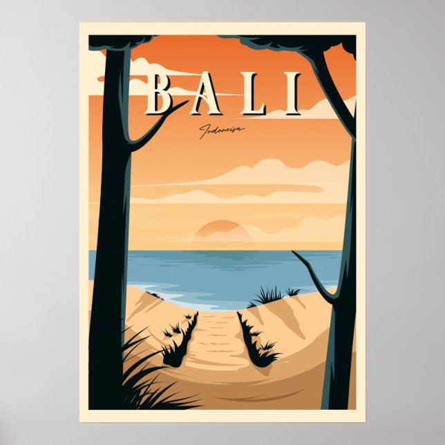 Poster Bali Beach Sunset Vintage (Frente)