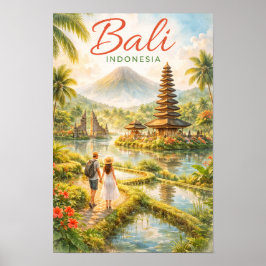 Poster Bali Indonésia Aquarela Viagem Tropical