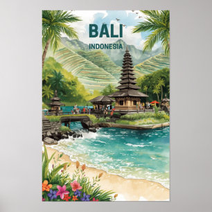 Poster Bali Indonésia Aquarela Viagem Tropical