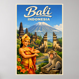 Poster Bali Indonésia - Cartaz de Viagem Vintage