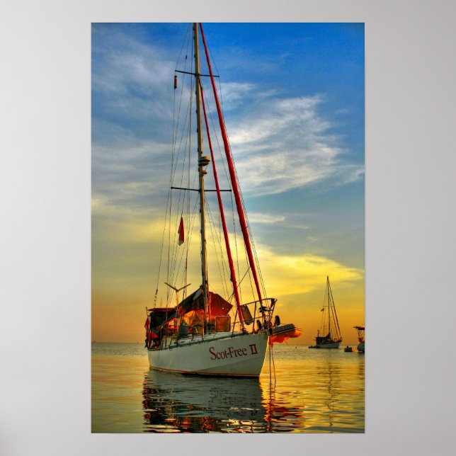 Poster bali indonesia sailboat sunrise lovina Beach (Frente)
