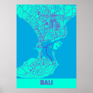 Poster Bali - Mapa da Cidade da Indonésia