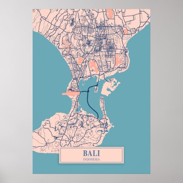 Poster Bali - Mapa da Cidade da Indonésia (Frente)