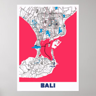 Poster Bali - Mapa da Cidade do Chá - Indonésia