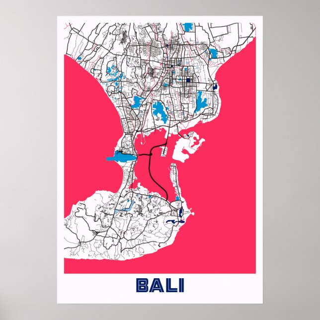 Poster Bali - Mapa da Cidade do Chá - Indonésia (Frente)