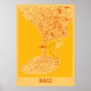 Poster Bali - Mapa da Cidade do Sunset da Indonésia