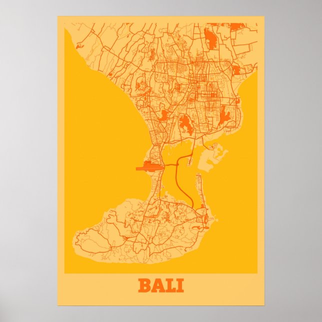 Poster Bali - Mapa da Cidade do Sunset da Indonésia (Frente)