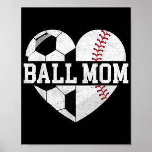 Poster Ball Mãe Camisa Coração Engraçado Baseball Soccer