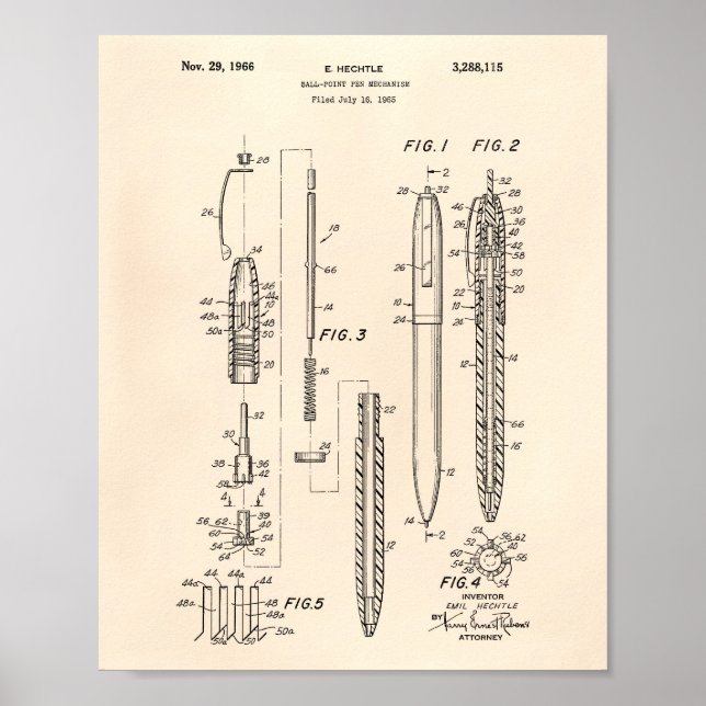 Pôster Ball Point Caneta 1966 Patent Art Old Peper (Frente)
