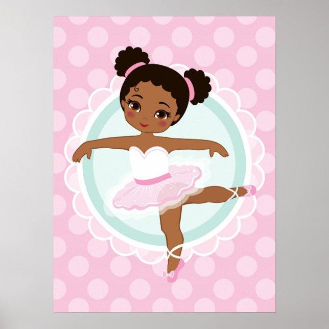 Poster Ballerina Afro-Americana - Dançarina Balé Rosa (Frente)