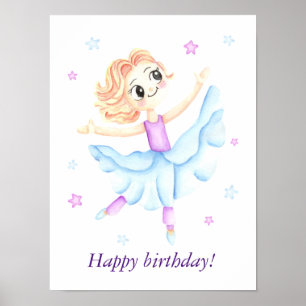 Poster Ballerina Aquarela Feliz Aniversário