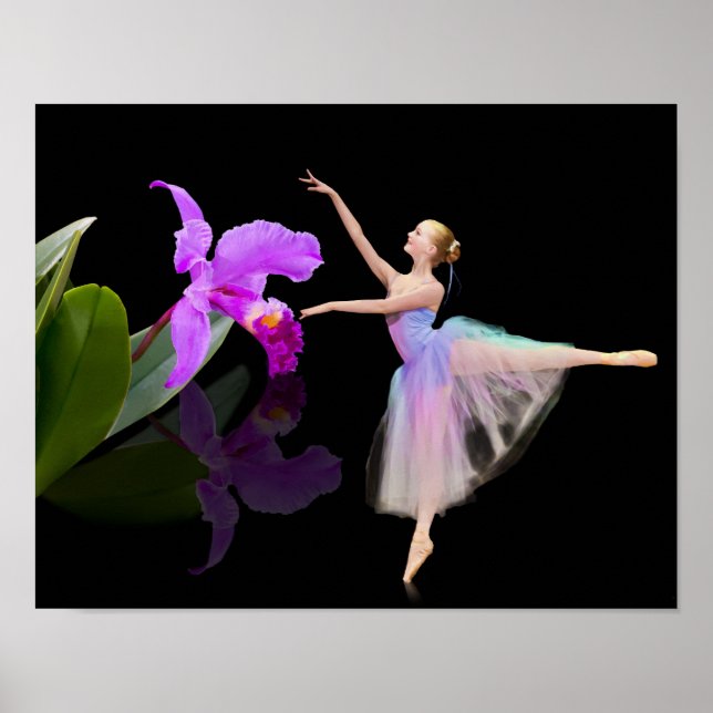 Poster Ballerina com Orquídea em Preto (Frente)