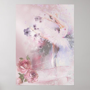 Poster Ballerina com Rosas e Violetas