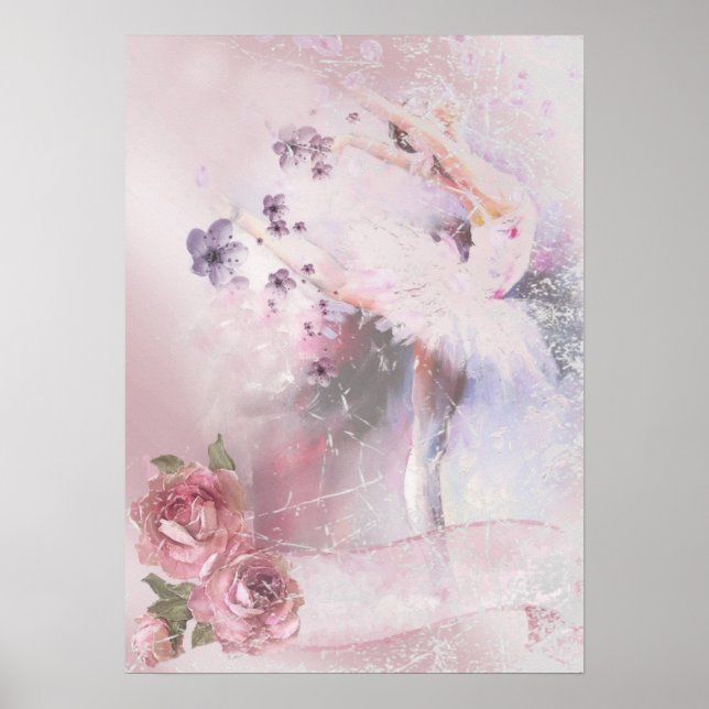 Poster Ballerina com Rosas e Violetas (Frente)