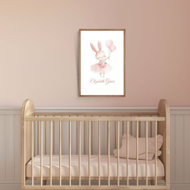 Poster Ballerina Cor-de-rosa Ballerina Bunny Personalizad (Pink Ballerina Bunny Personalized Girls Nursery Bedroom Wall Art poster print)