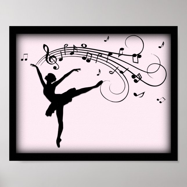 Poster Ballerina Dançando com Música Rosa (Frente)
