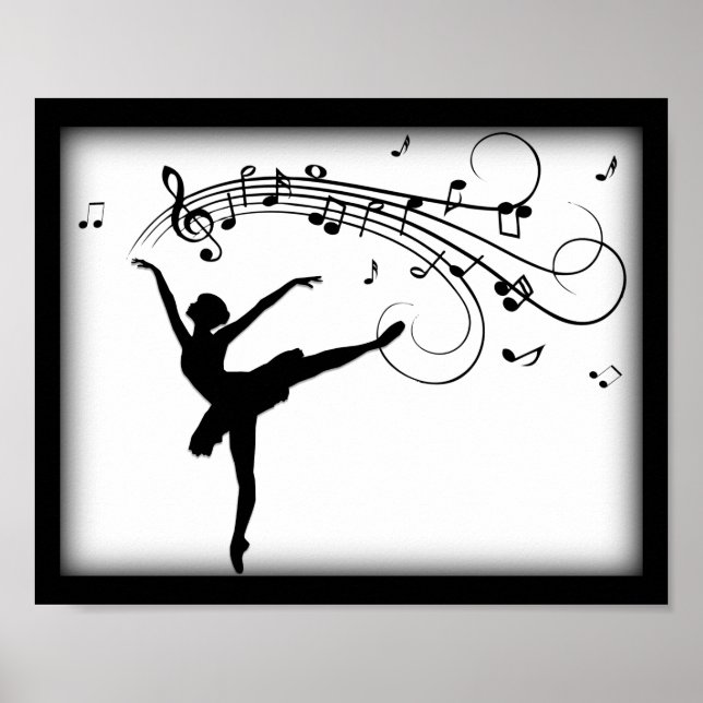 Poster Ballerina Dançando com Notas de Música (Frente)