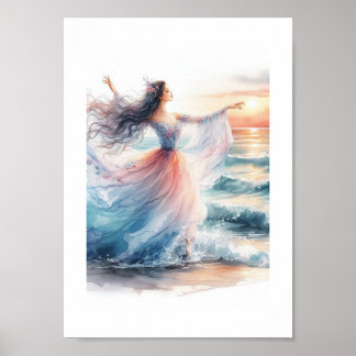 Poster Ballerina Dançando no Oceano