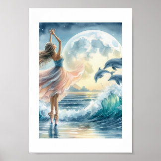 Poster Ballerina Dançando no Oceano
