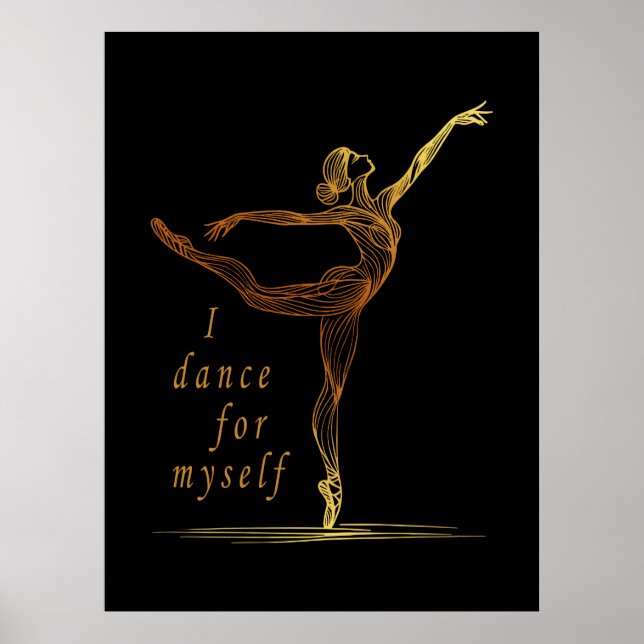 Poster Ballerina de Arte em Linha Dourada - Eu Danço para (Frente)