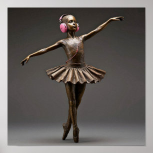 Poster Ballerina de bronze com Fones de ouvido cor-de-ros