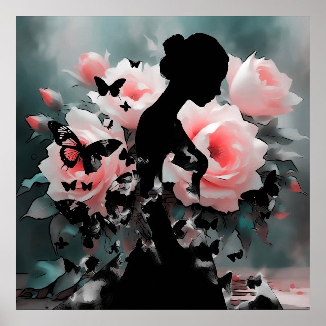 Poster Ballerina e Borboletas Negra/Rosa (Frente)