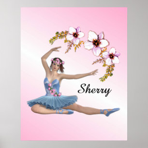 Poster Ballerina em Azul Nome Pessoal Destaque Rosa
