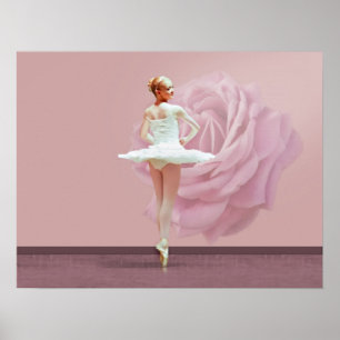 Pôster Ballerina em branco com rosa rosa rosa