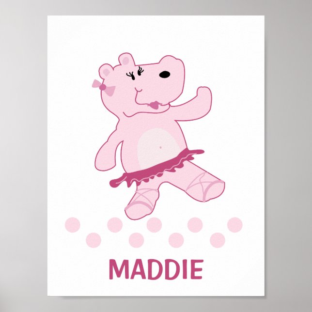 Pôster Ballerina Hippo in Tutu Personalized Art Print (Frente)