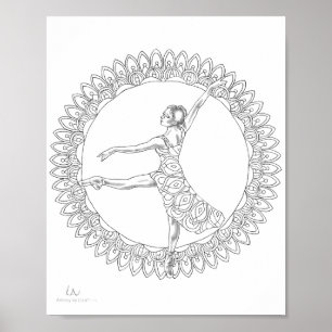 Poster Ballerina Mandala Dancer para Coloração de