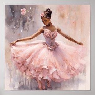 Poster Ballerina Negra: Tutu Rosa Pinto-de-Açúcar de Nutc