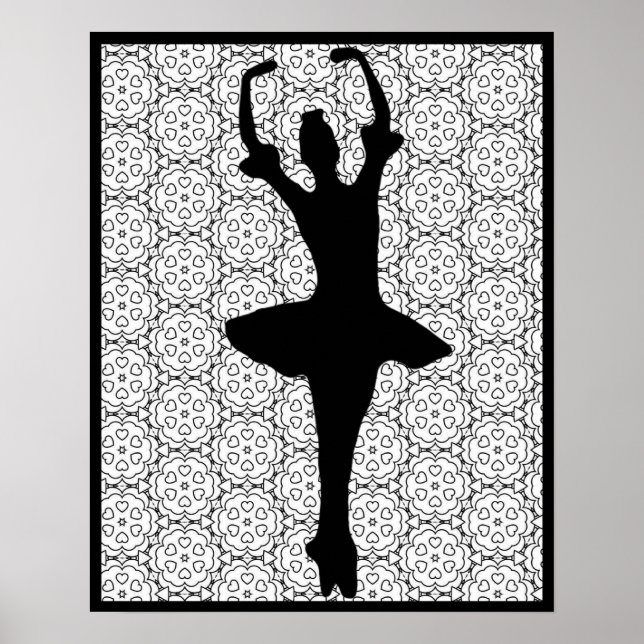 Pôster Ballerina Silhouette em um fundo de Heart Mandala (Frente)