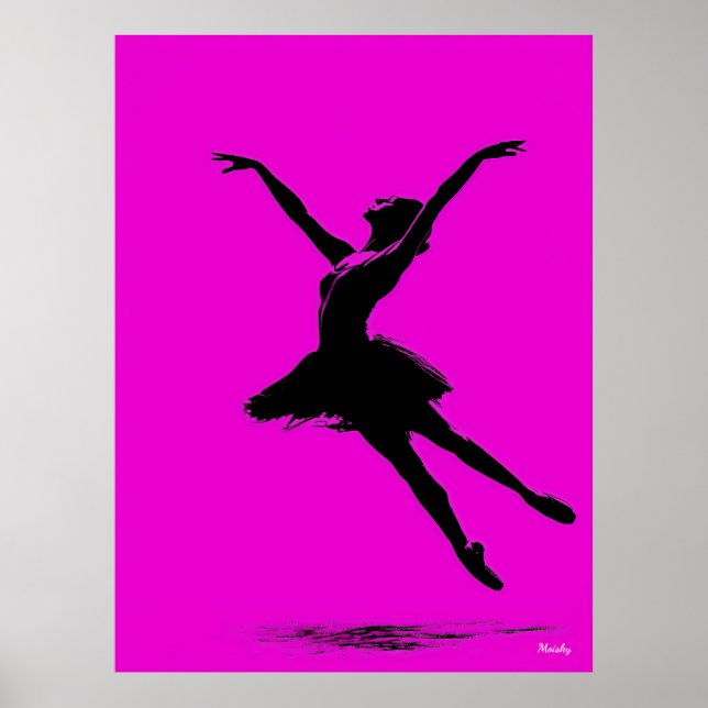 Poster Ballerina - Silhueta Preta a Rosa (Frente)