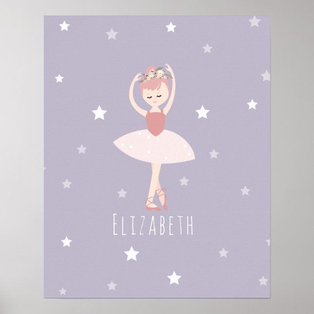 Poster Ballerina Stars Baby Girl Purple Nursery (Frente)