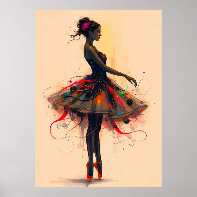 Poster Ballerina Tanzt in Farbexplosion (Frente)