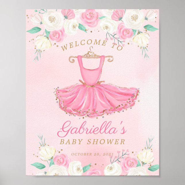 Poster Ballerina Tutu Baby Shower Welcome Sign (Frente)