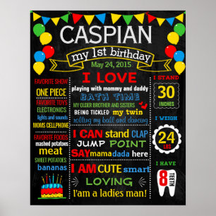 Poster Balões, 1º aniversário, sinal do quadro de referên