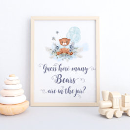 Poster Balões Azuis De Urso De Teddy Bonito Adivinham Qua