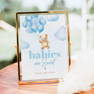 Poster Balões azuis de ursos-peludos Os bebês são doces