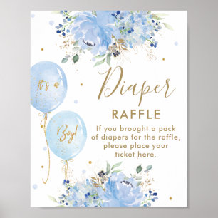 Poster Balões Azuis Fralda de Garoto Floral Raffle